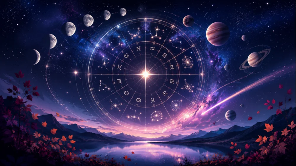 Ilustración de los principales movimientos astrológicos de septiembre de 2026, un mes marcado por cambios de signo, fases lunares y tránsitos que modifican el ritmo del cielo.